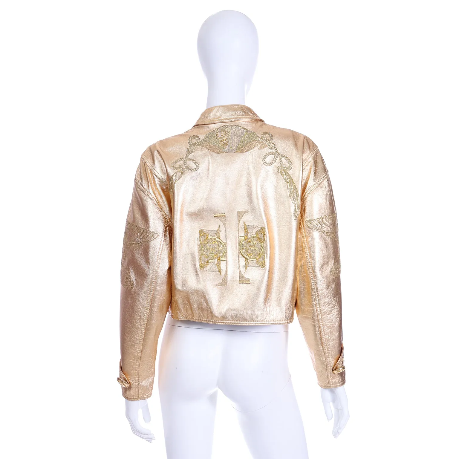 1992 Gianfranco Ferre Gold Leather Nautical Theme Runway Jacket