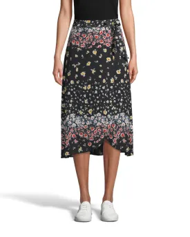 Ashbury Floral Silk Wrap Skirt In Black Multi