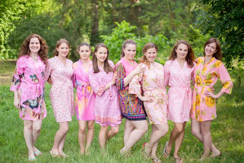 Assorted Pink Patterns, Shades of Pink Bridesmaids Robes