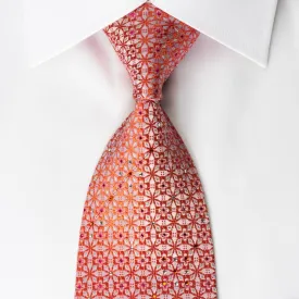 Belformo Rhinestone Silk Necktie Orange Geometric On White With Sparkles