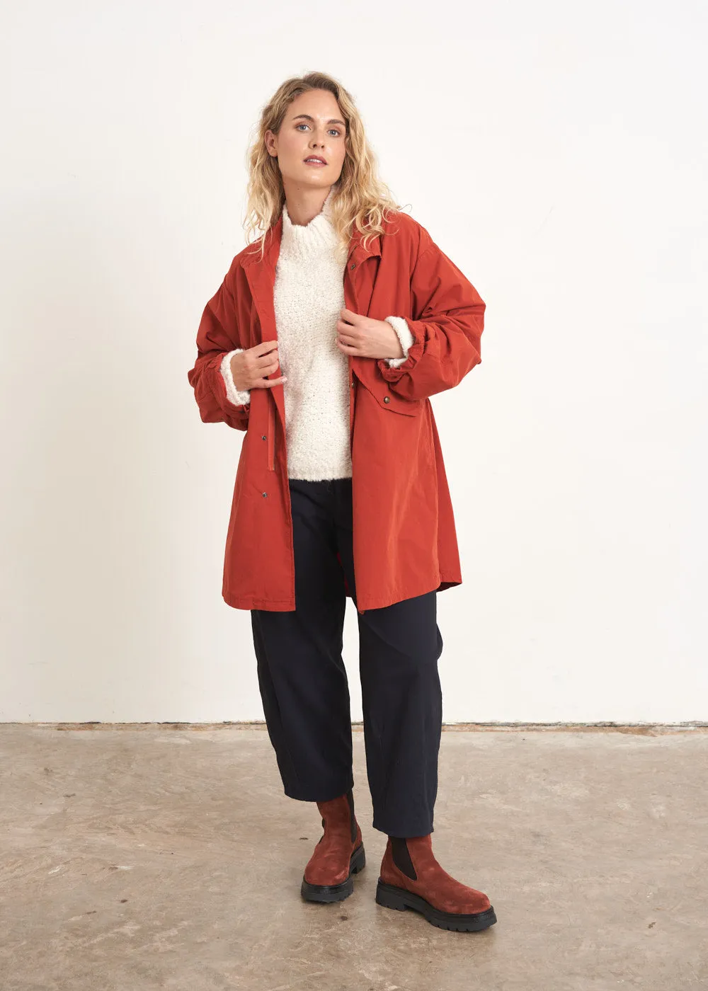 BETTY OVERSIZED COTTON PARKA COAT - RUST