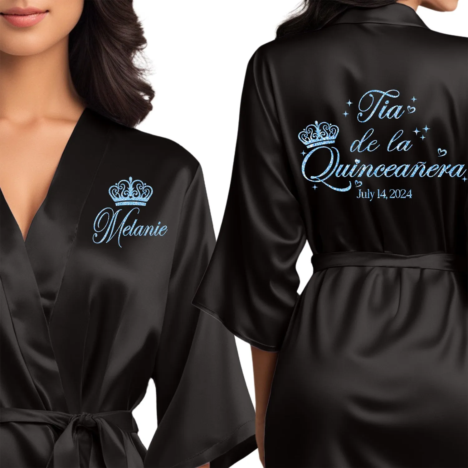 Black Mis Quince Años Robes, Pretty Quinceañera Robes, Robes for Mama de Quince | Quinceañera Gift