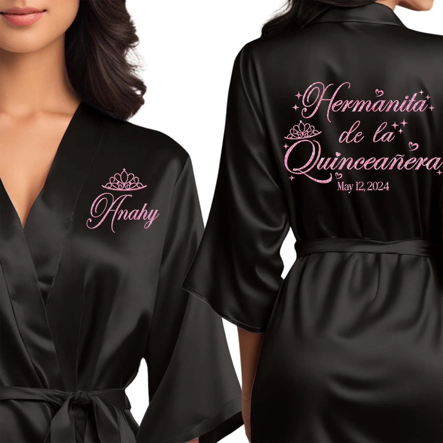 Black Mis Quince Años Robes, Pretty Quinceañera Robes, Robes for Mama de Quince | Quinceañera Gift