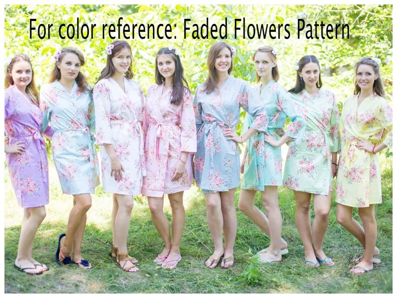 Blue Faded Flowers Pattern Bridesmaids Robes