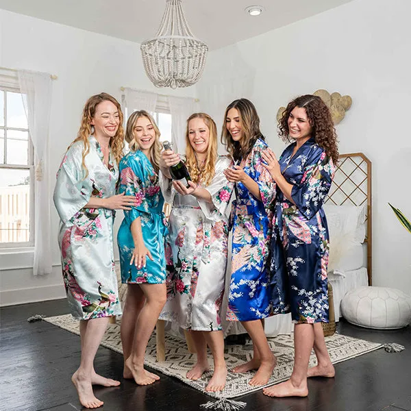 Bridesmaid Robe Set of 10, Floral, Womens Sizes 2-18, Mid Length