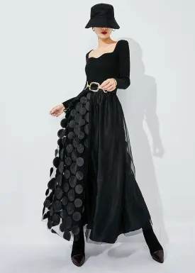 Chic Black Ruffled Patchwork Dot Tulle A Line Skirts Summer LY0840