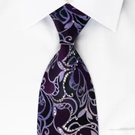 Christian Aujard Silk Tie Floral On Purple With Crystal Rhinestones