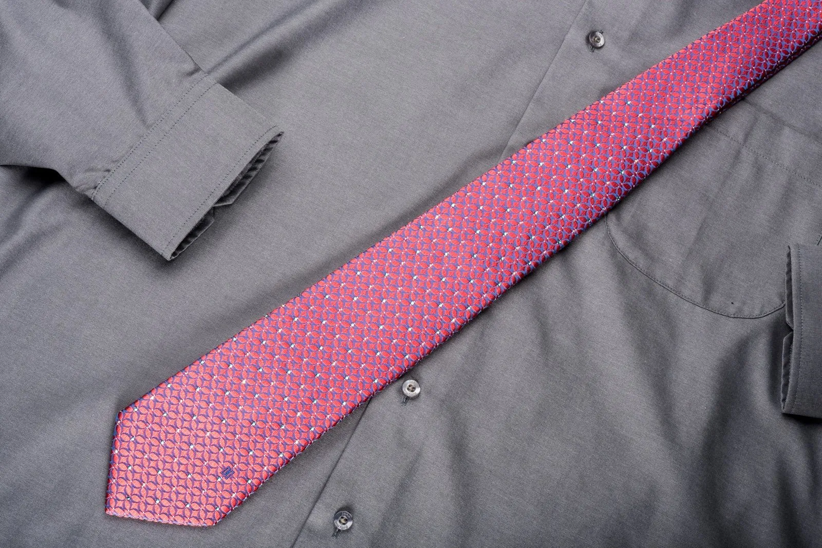 Daks Rhinestone Silk Necktie Blue Geometric On Pink With Silver Sparkles