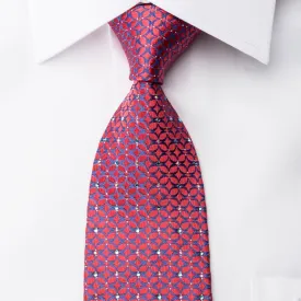 Daks Rhinestone Silk Necktie Blue Geometric On Pink With Silver Sparkles