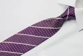 Daniel Hechter Rhinestone Tie Silver Stripes On Purple With Silver Sparkles