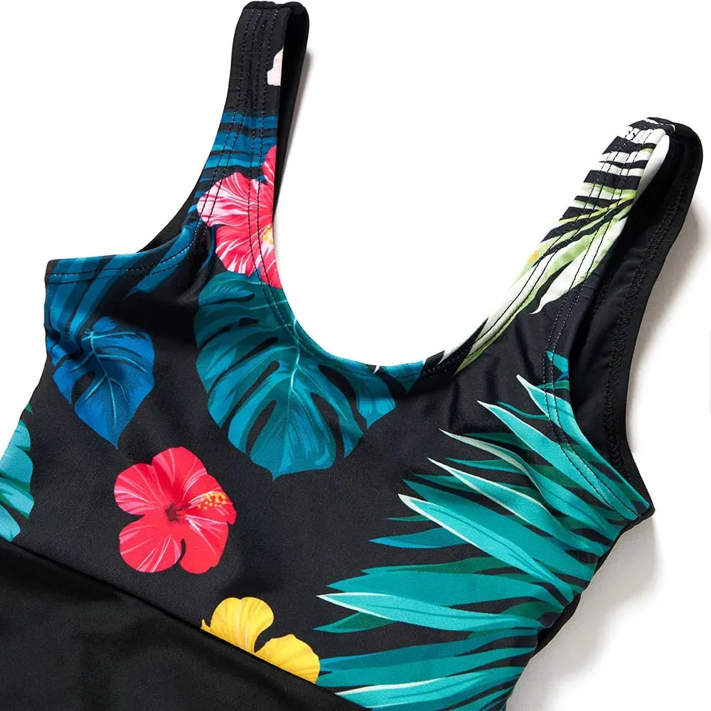 Family Matching Swimsuits Floral Palm Tree One Piece Swimwear Mother Daughter Swimwear