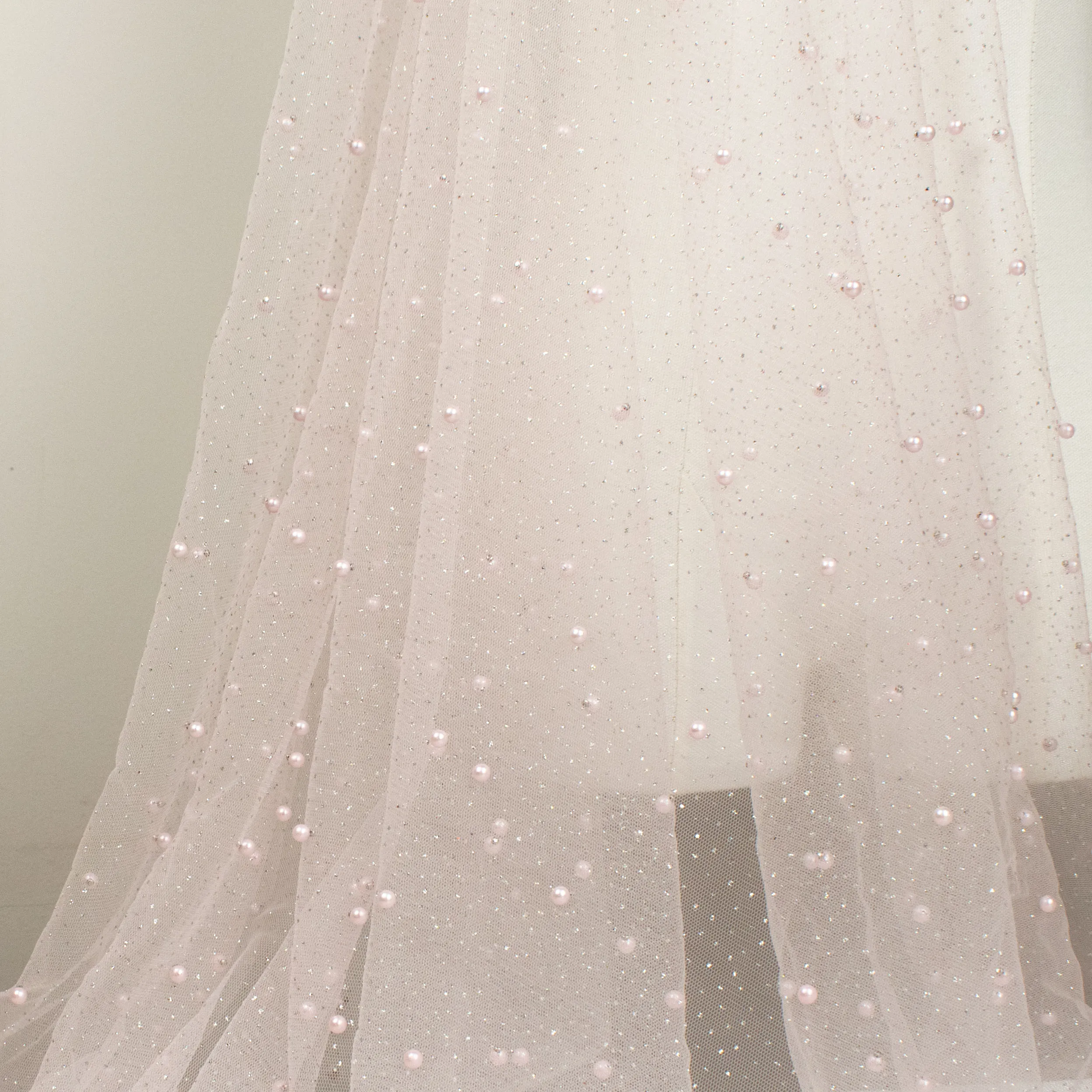 Glitter Tulle Pearl Netting Baby Pink