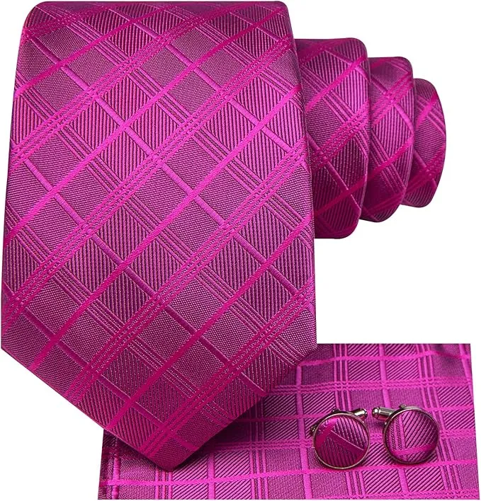 Hot Pink Plaid Necktie Set-LBW1509