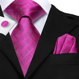 Hot Pink Plaid Necktie Set-LBW1509