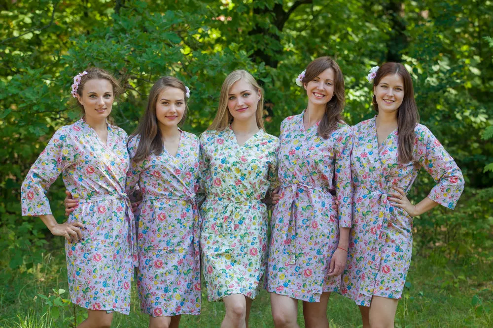 Lilac Happy Flowers Pattern Bridesmaids Robes