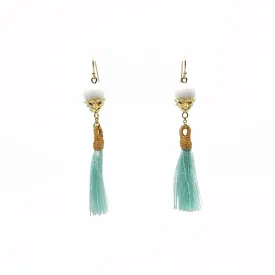 Little Lotus Silk Tassel Earrings - Mint Green