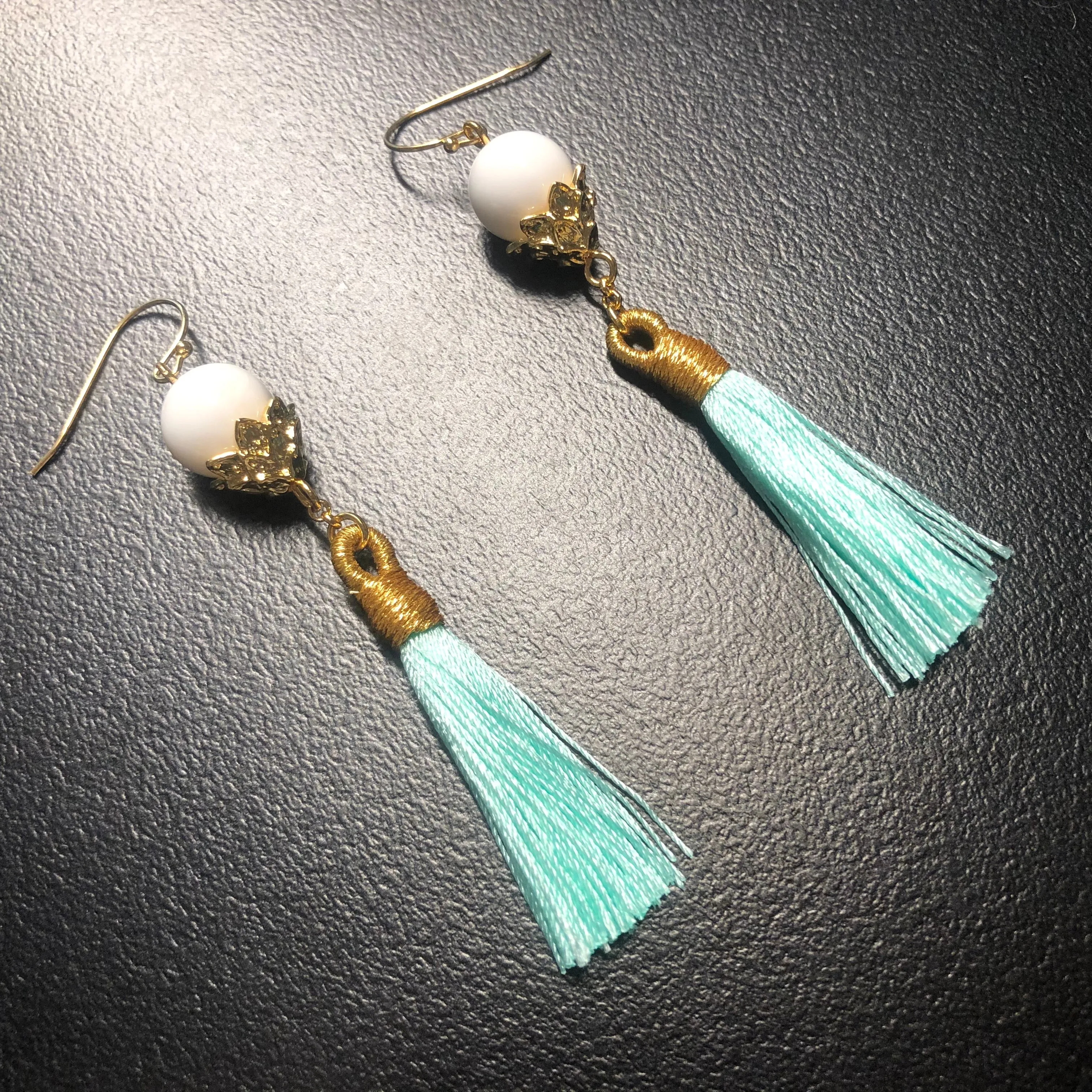 Little Lotus Silk Tassel Earrings - Mint Green