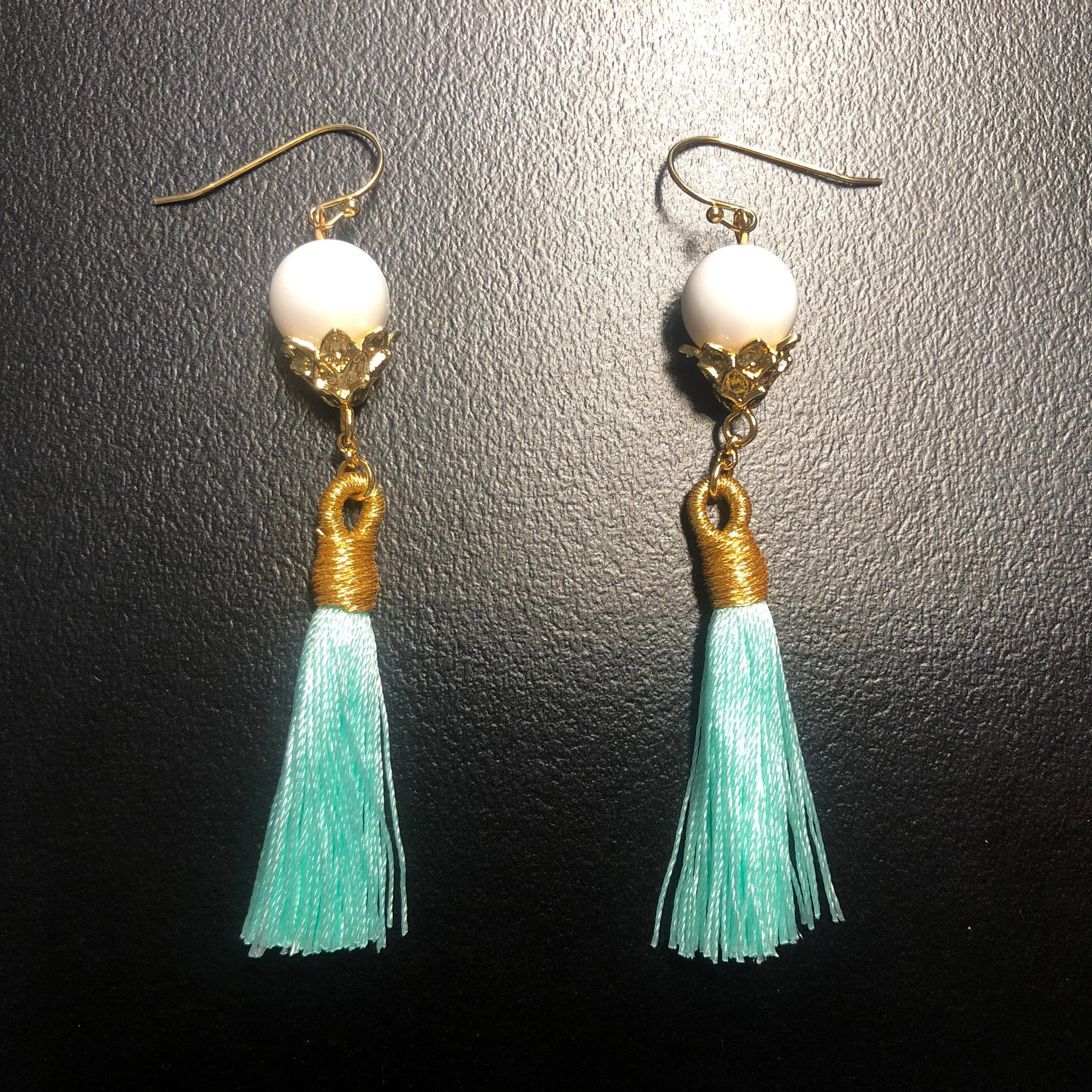 Little Lotus Silk Tassel Earrings - Mint Green