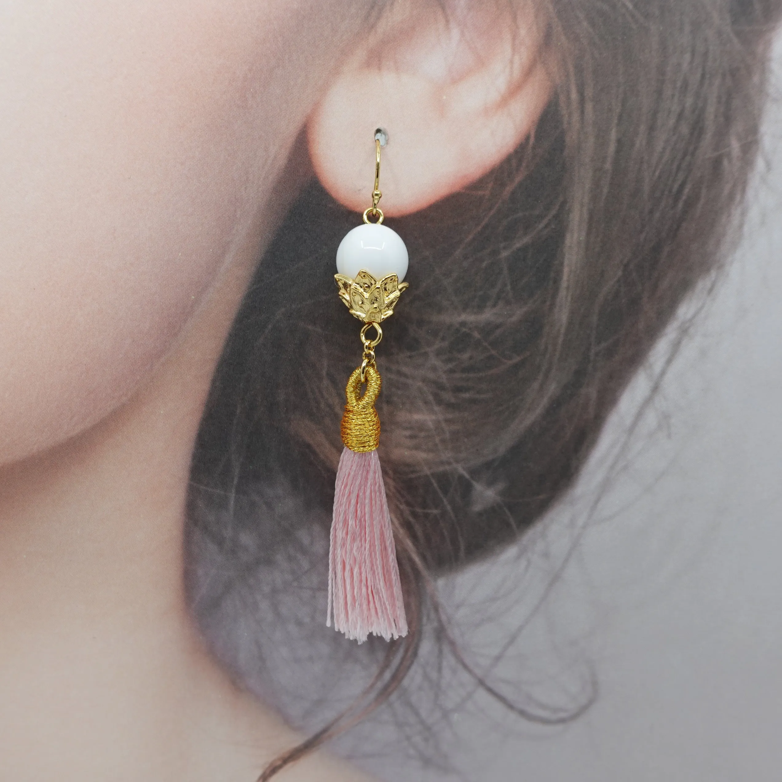 Little Lotus Silk Tassel Earrings - Pink