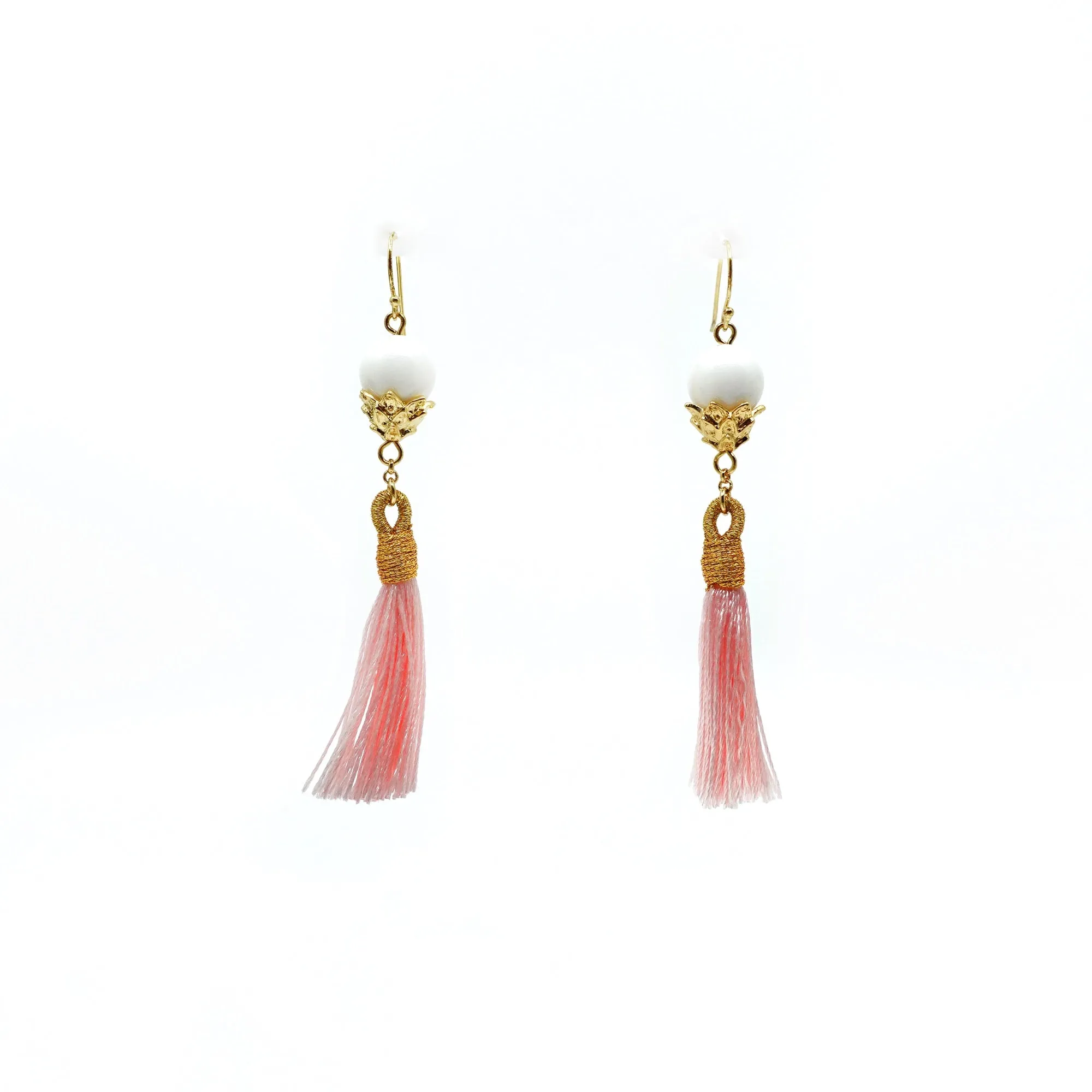 Little Lotus Silk Tassel Earrings - Pink