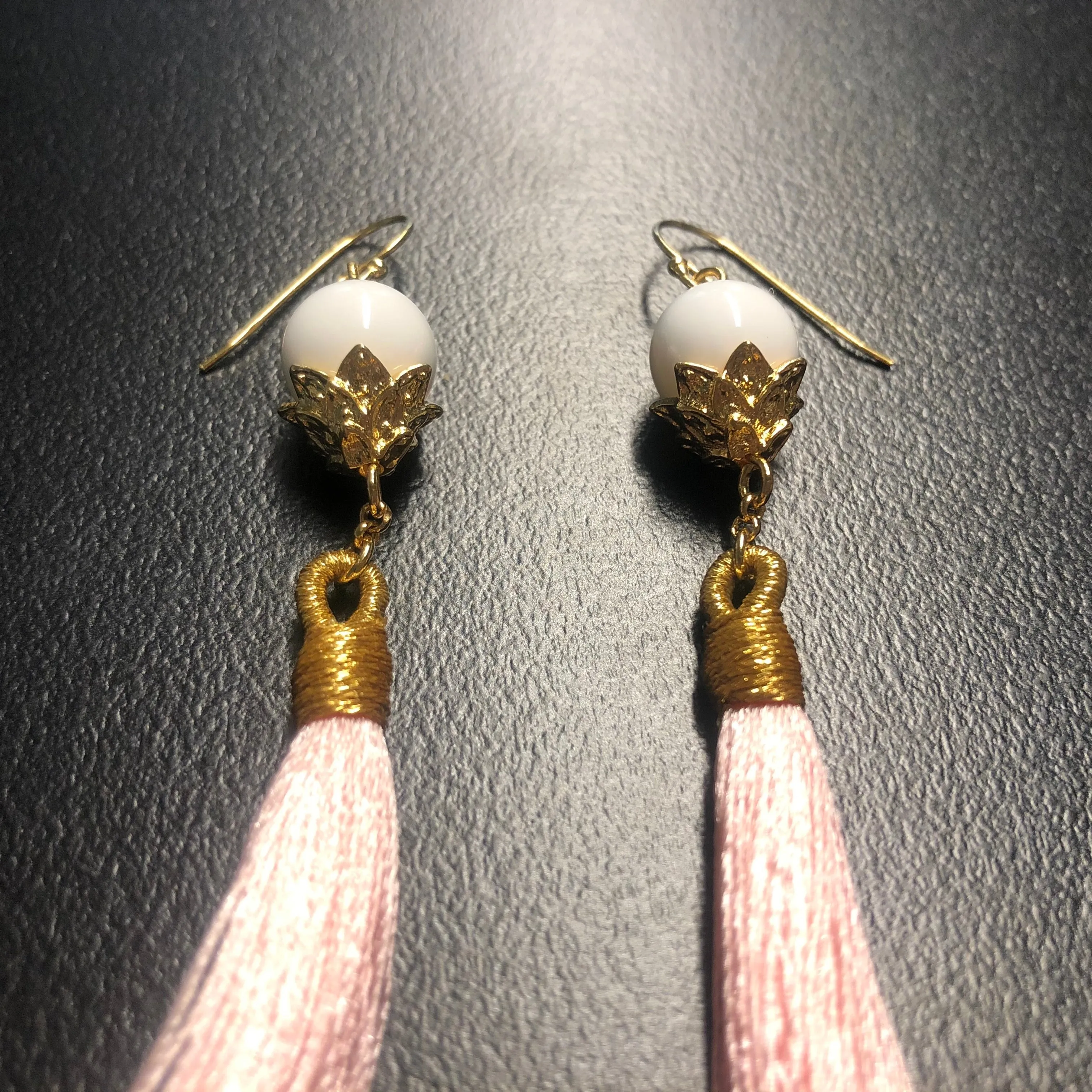 Little Lotus Silk Tassel Earrings - Pink