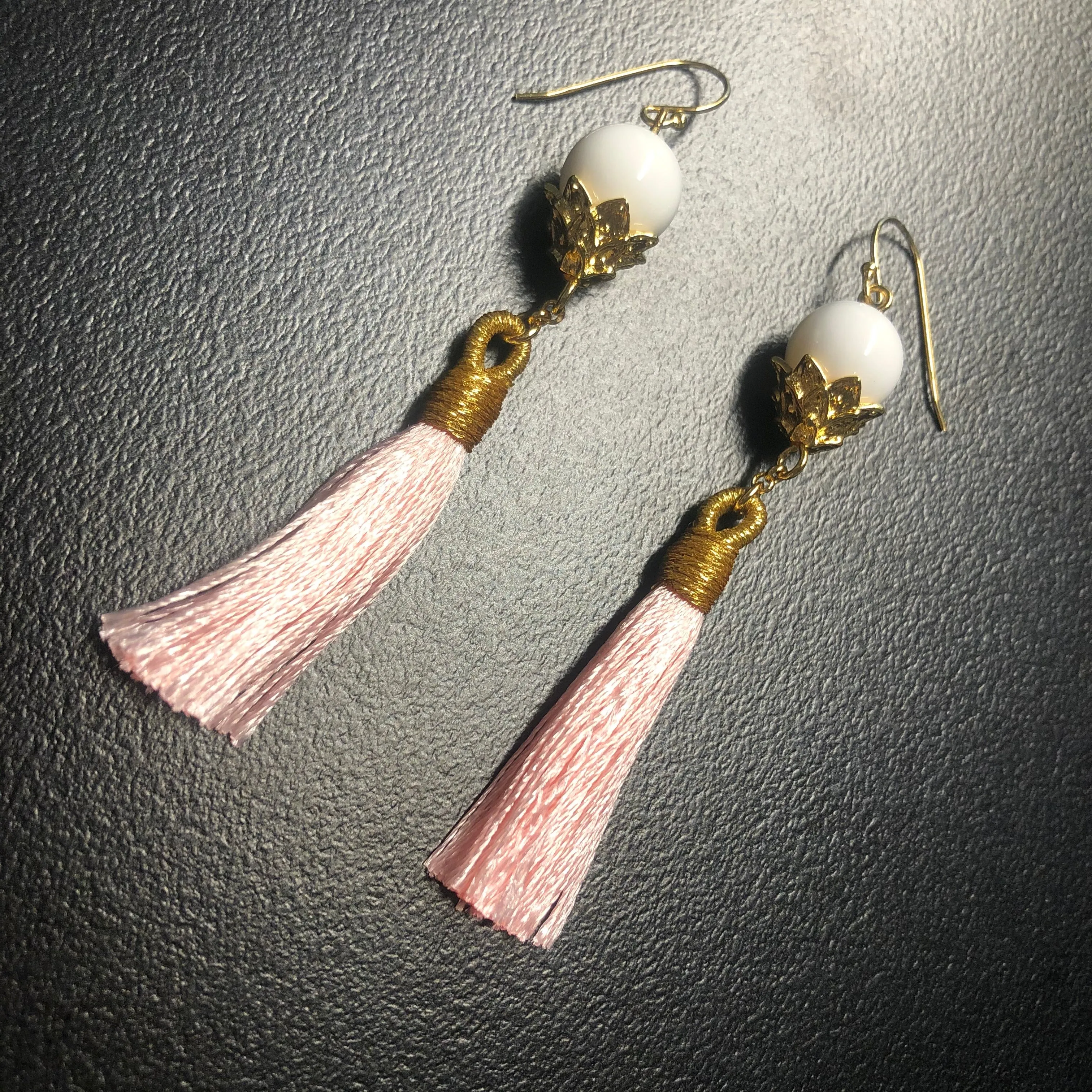 Little Lotus Silk Tassel Earrings - Pink