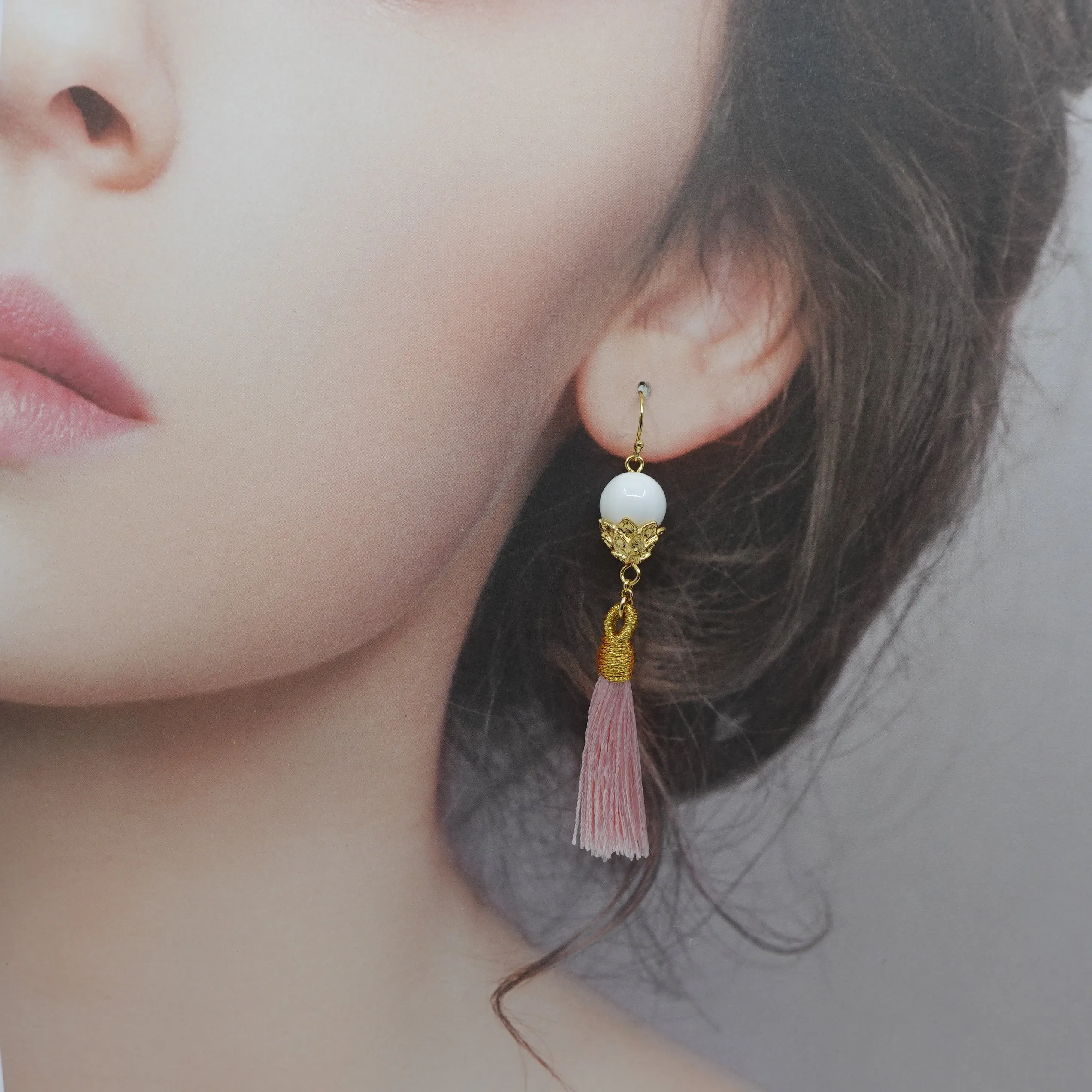 Little Lotus Silk Tassel Earrings - Pink