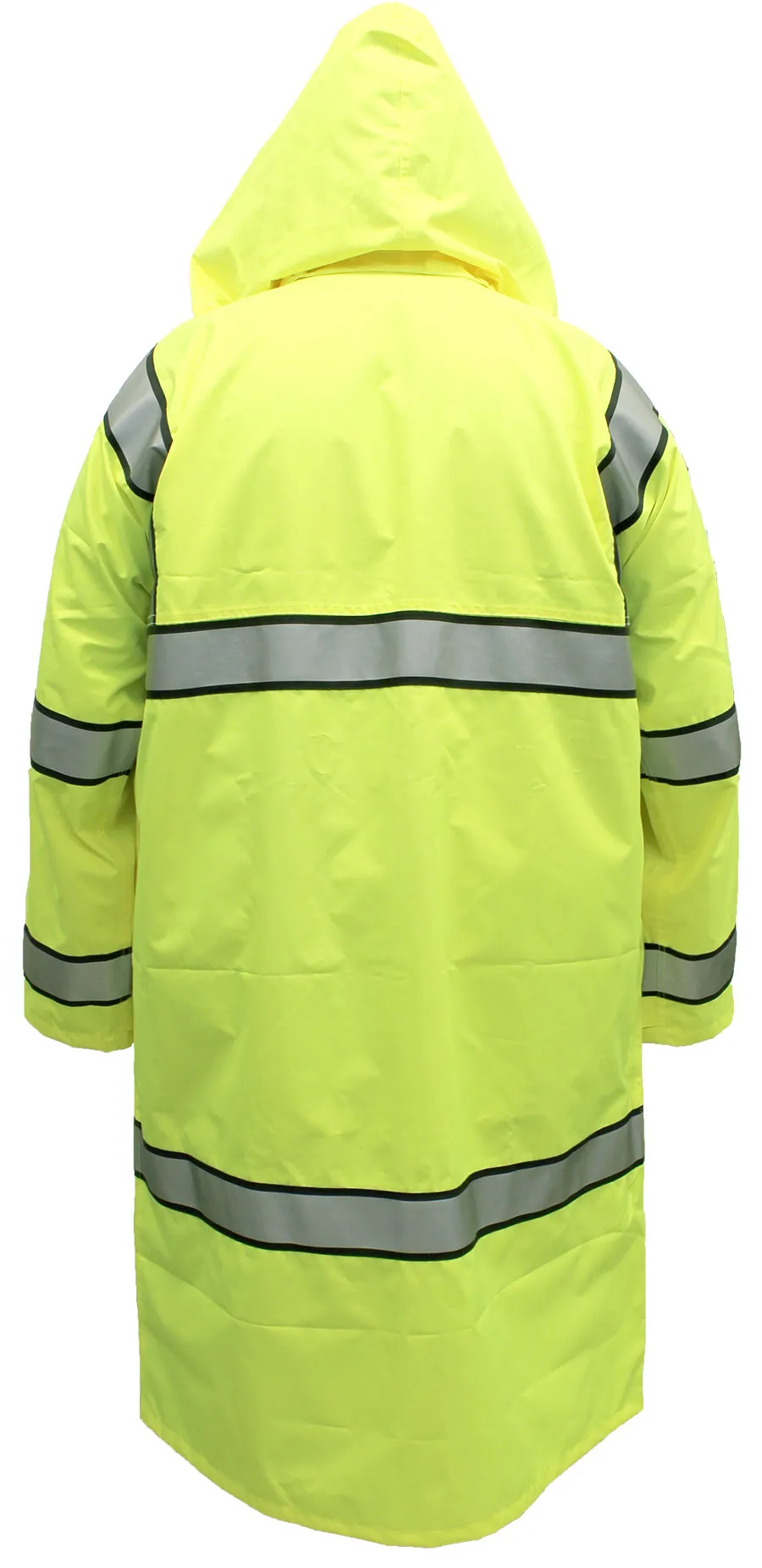 Long High Visibility Raincoat with Reflective Stripes