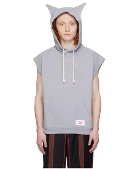 LOVERBOY BY CHARLES JEFFREY SLEEVELESS LABEL EARS HOODY GREY