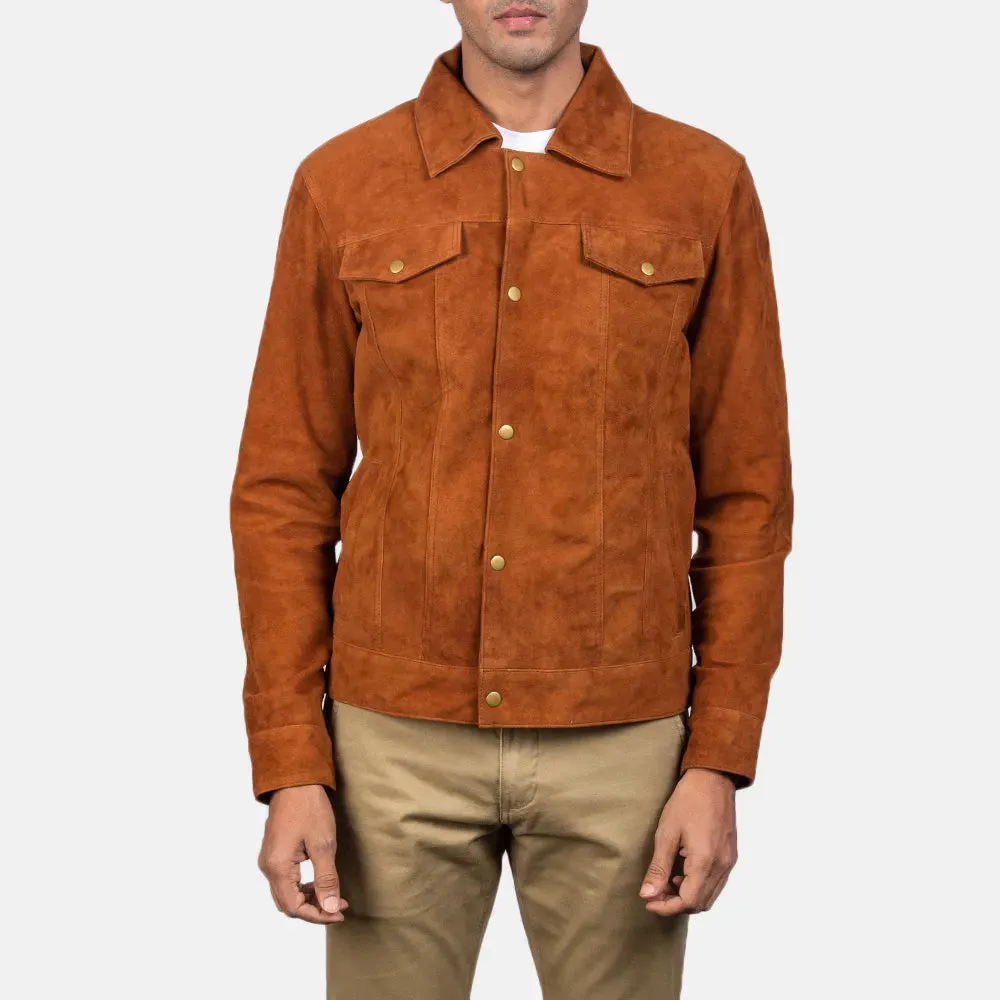 Mens Brown Suede Trucker Jacket