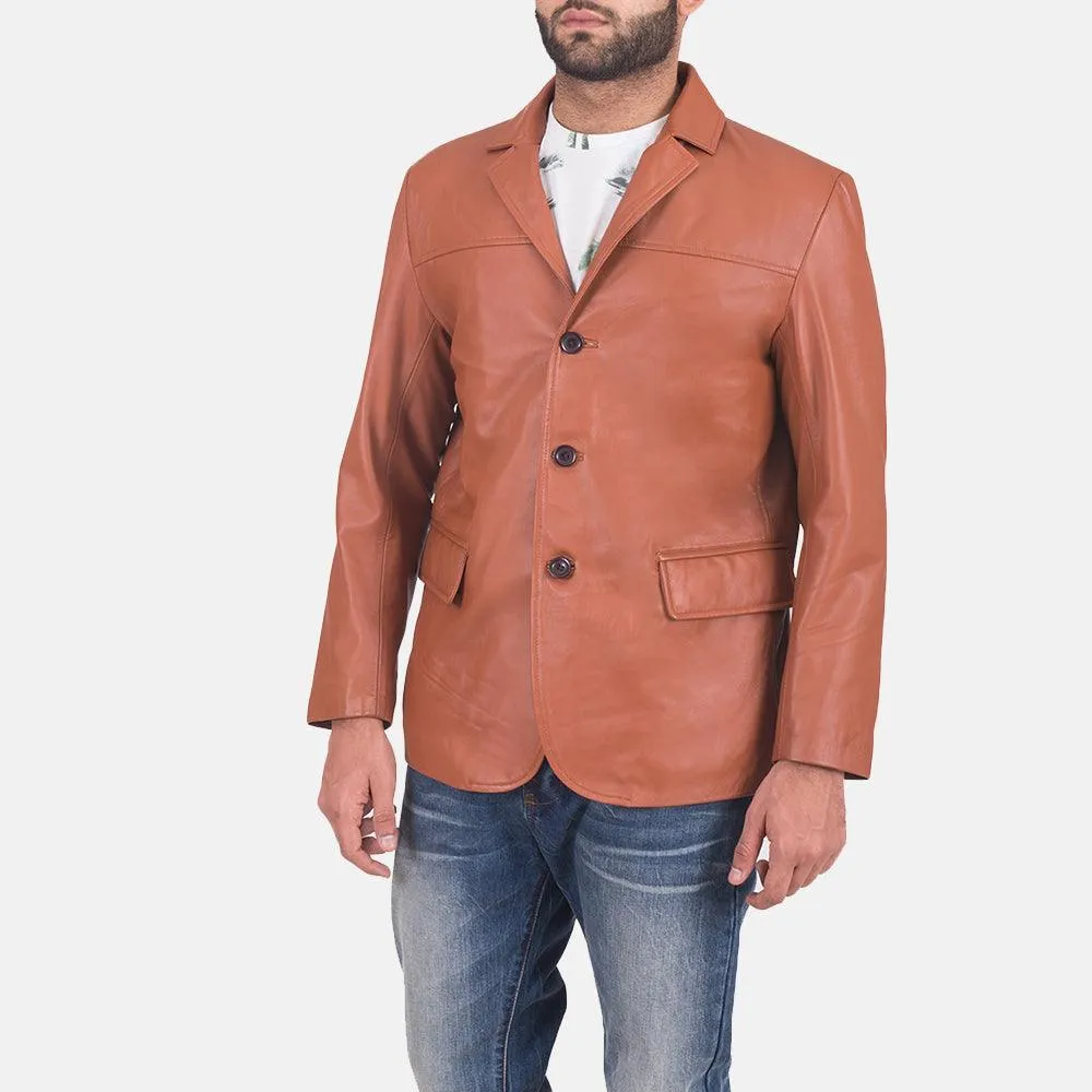 Mens James Tan Brown Leather Blazer