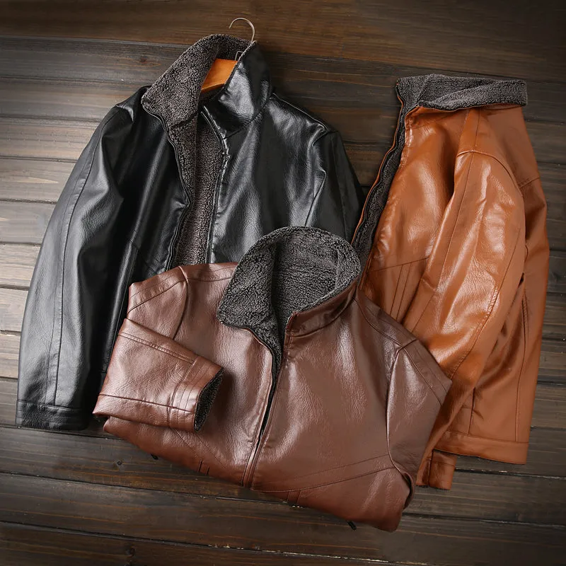 Men's PU Leather Cotton Fill Warm Winter Aviator Jackets