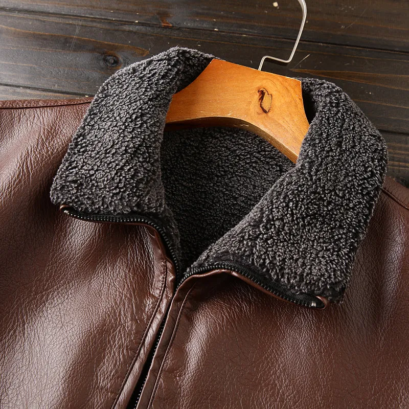 Men's PU Leather Cotton Fill Warm Winter Aviator Jackets