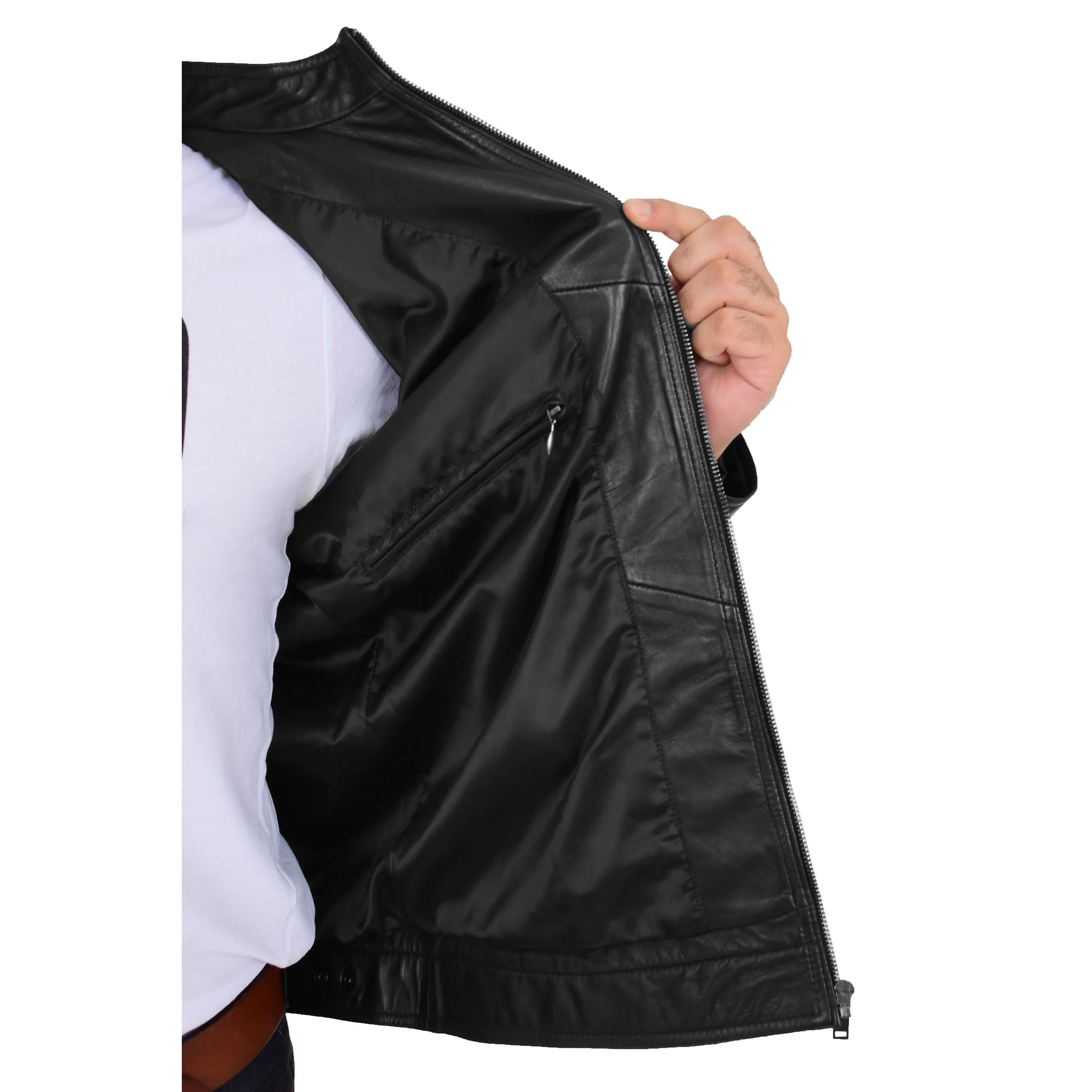 Mens Soft Black Leather Casual Zip Fasten Jacket - Nobel