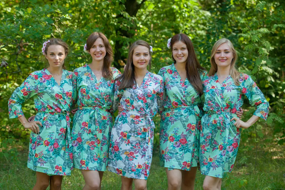 Mint Cute Bows Pattern Bridesmaids Robes