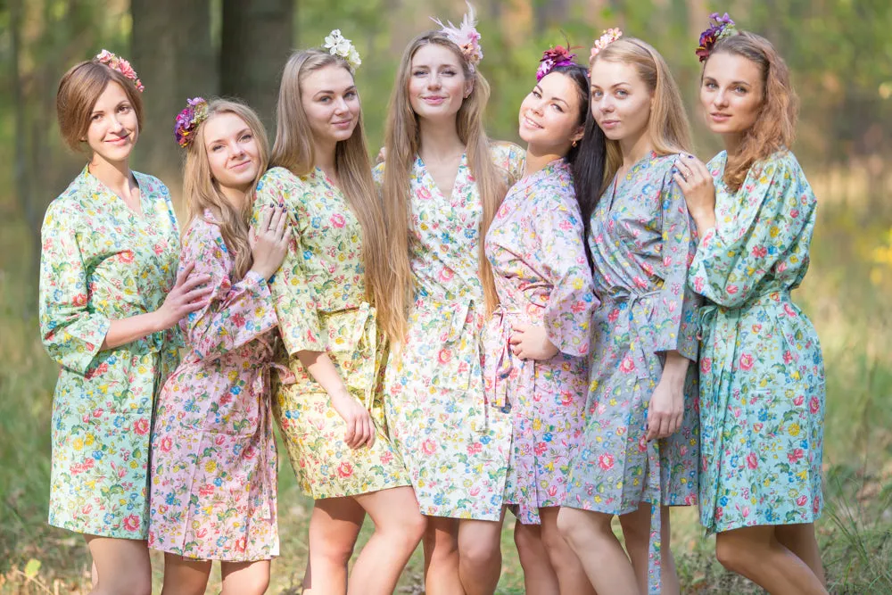 Mint Happy Flowers Pattern Bridesmaids Robes