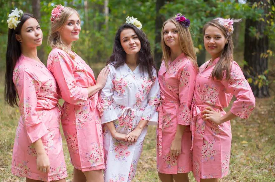 Rose Pink Faded Flowers Pattern Bridesmaids Robes