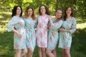 Seafoam Faded Flowers Pattern Bridesmaids Robes