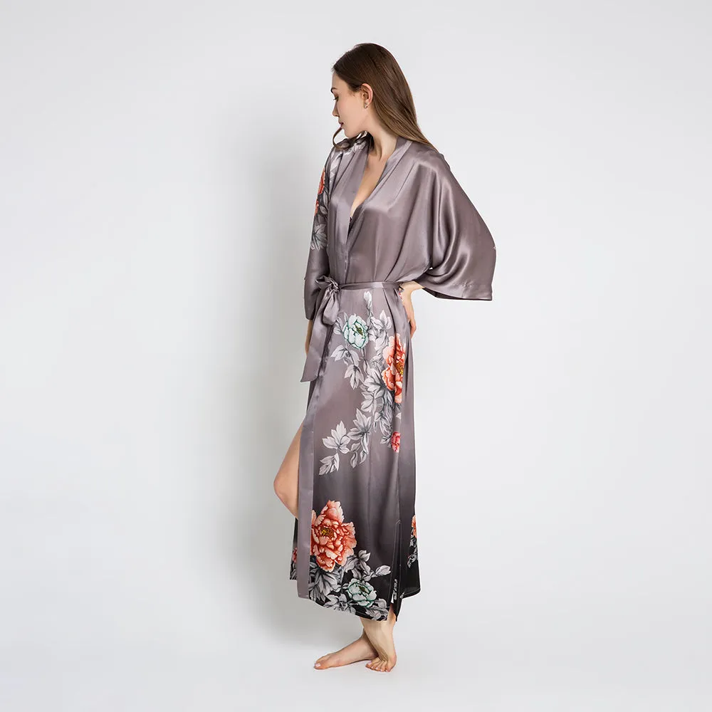 Silk Botan Long Kimono Robe