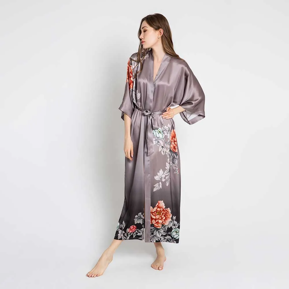 Silk Botan Long Kimono Robe