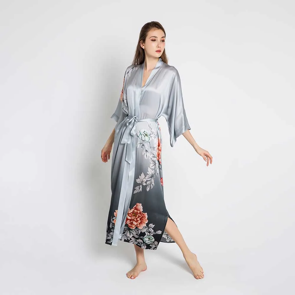 Silk Botan Long Kimono Robe