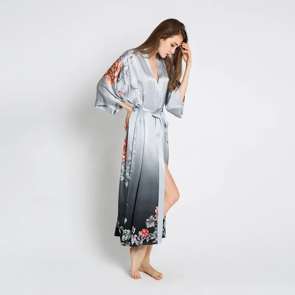 Silk Botan Long Kimono Robe