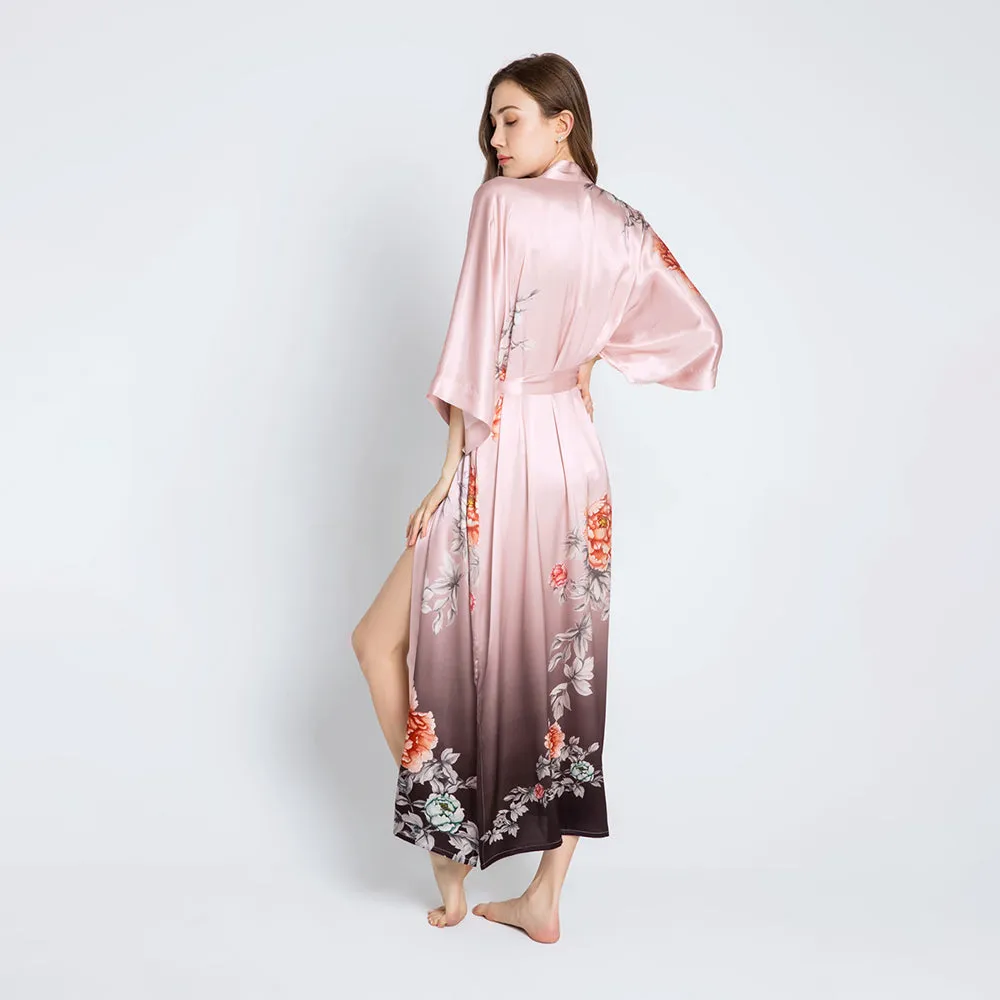 Silk Botan Long Kimono Robe