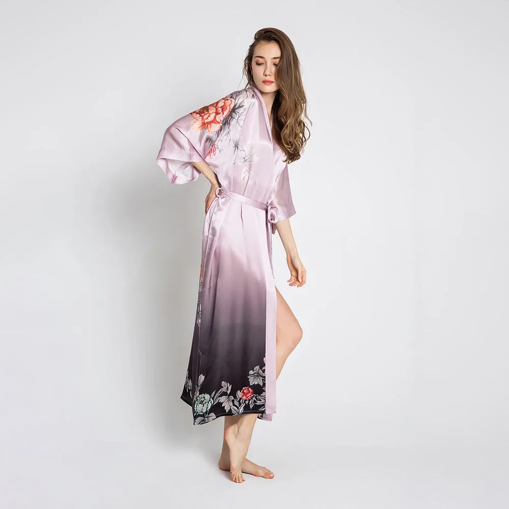 Silk Botan Long Kimono Robe