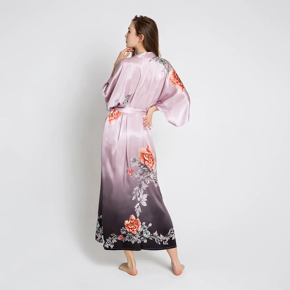 Silk Botan Long Kimono Robe