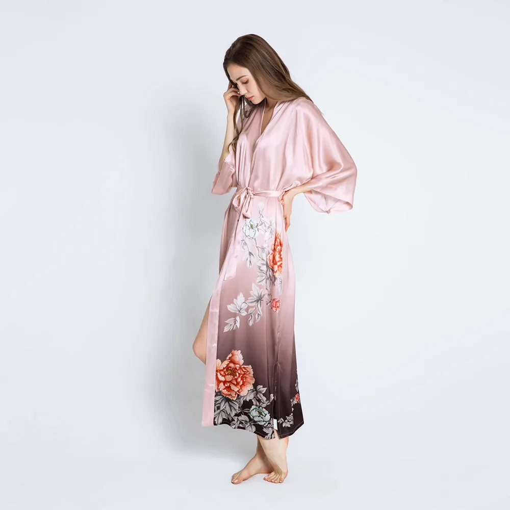 Silk Botan Long Kimono Robe