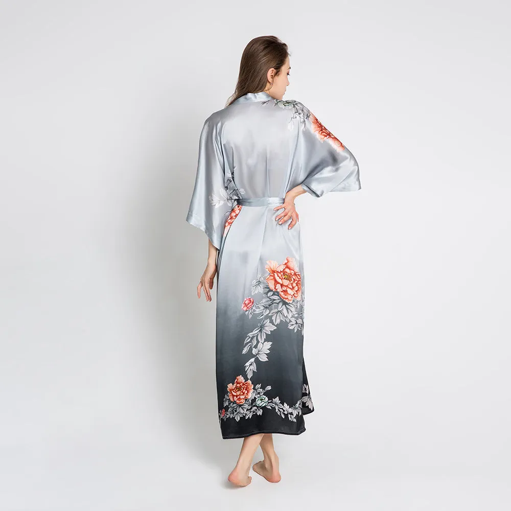 Silk Botan Long Kimono Robe