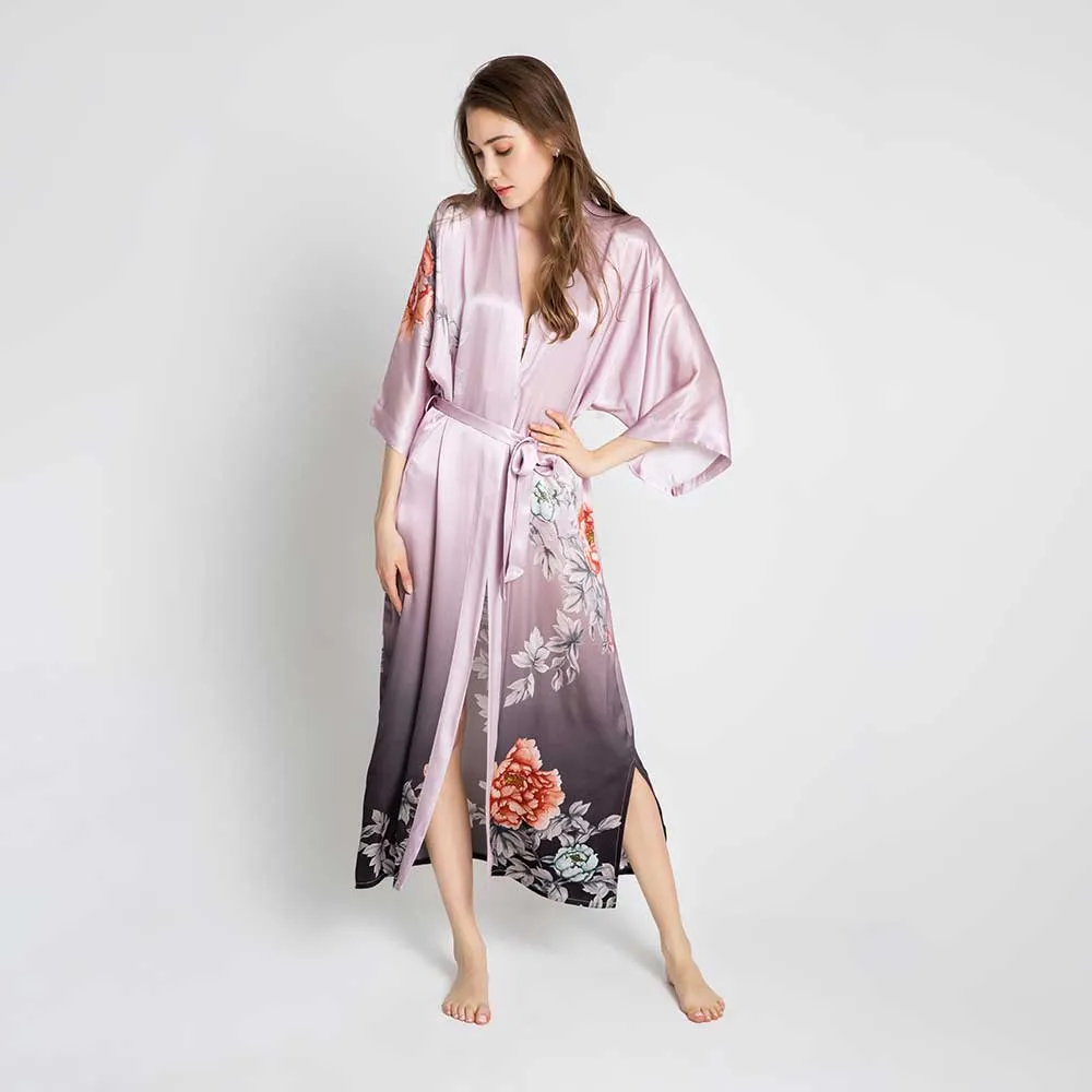 Silk Botan Long Kimono Robe