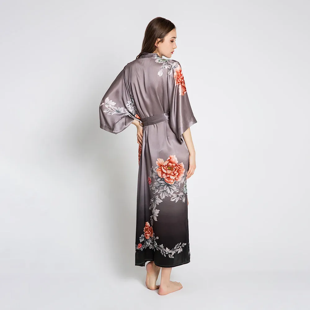 Silk Botan Long Kimono Robe