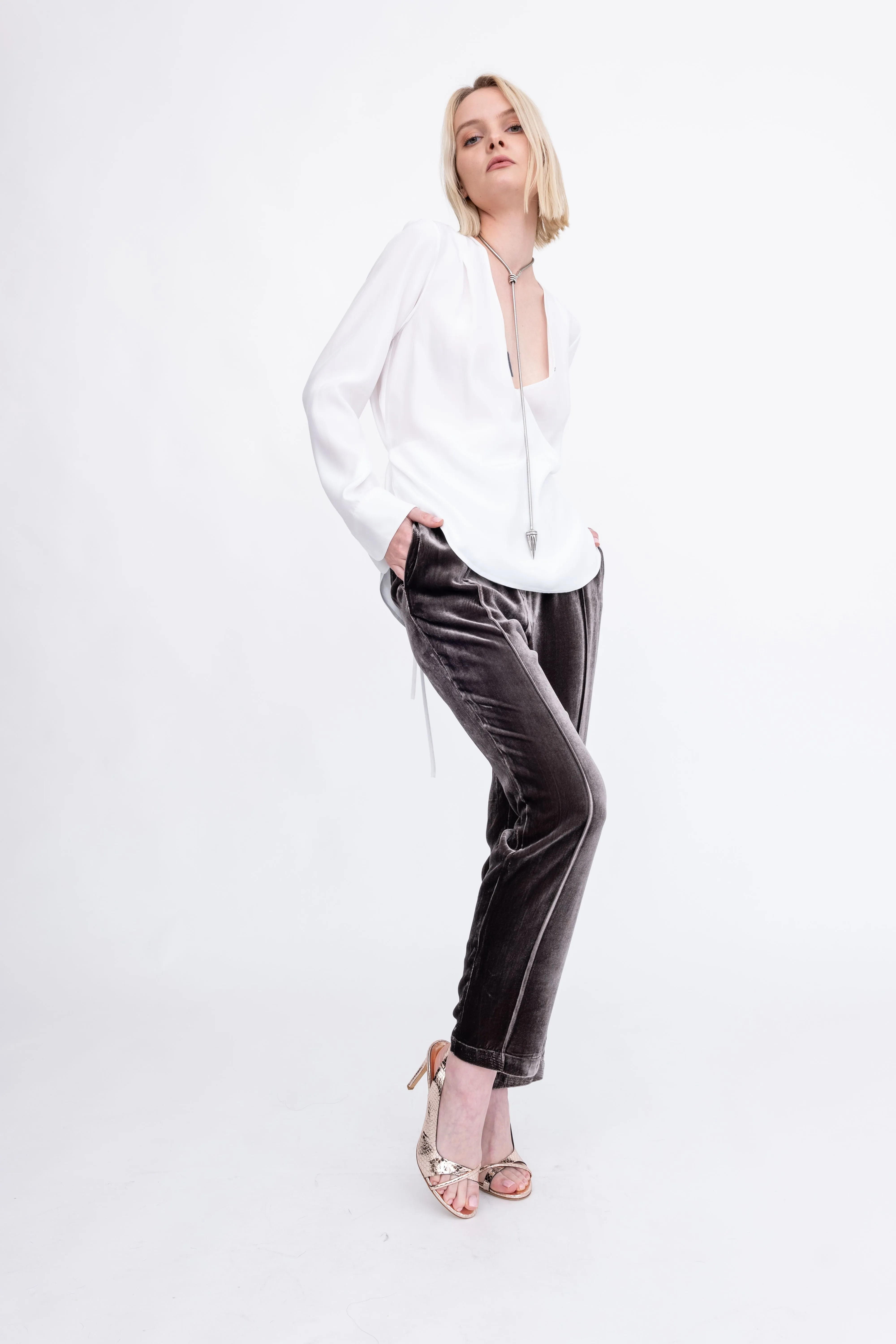 Silk Velvet Pant with Faux Fly - ATTICUS H24